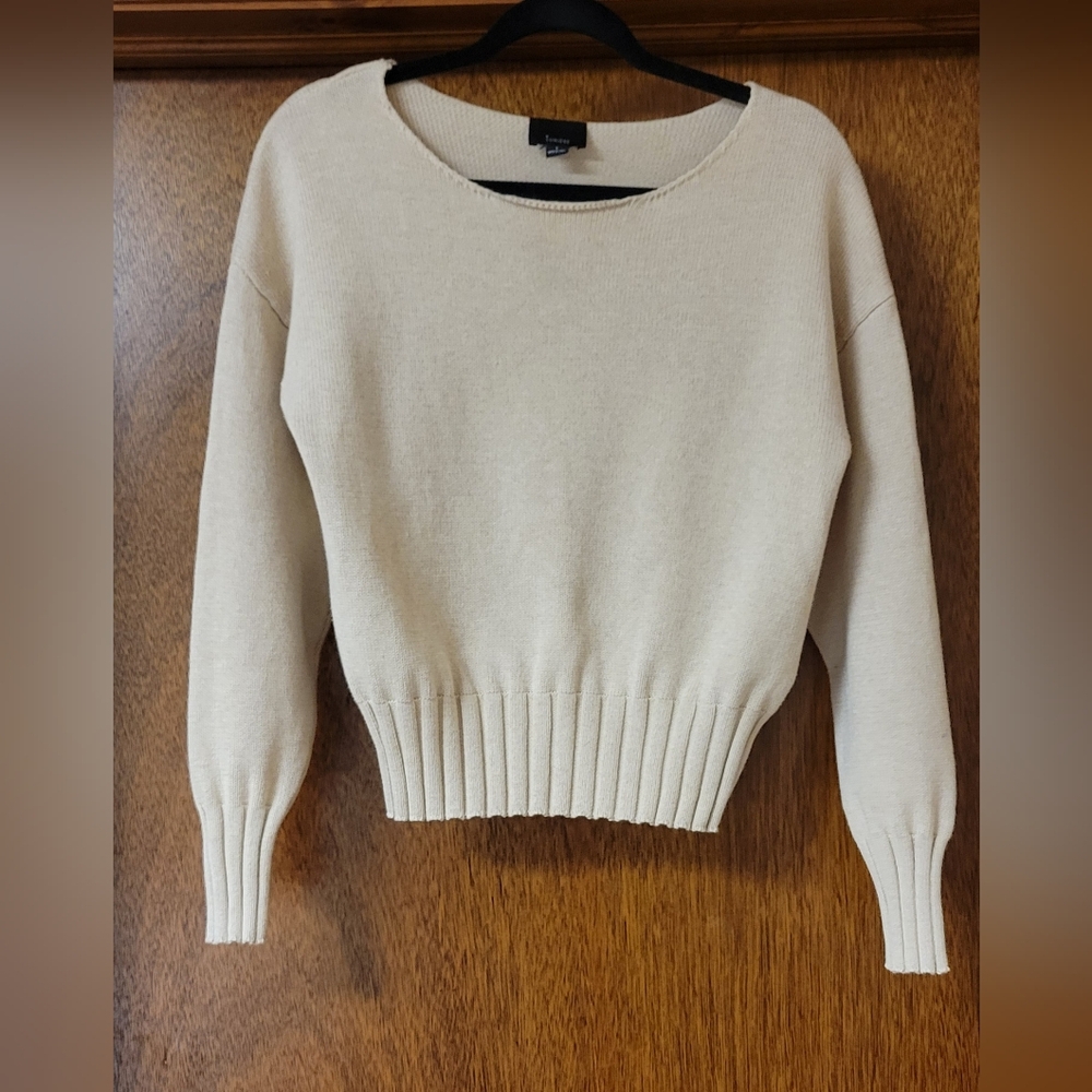 Lumiere Womens Long Bell Sleeve Scoop Neck Knit Sweater White Size S 100% Cotton